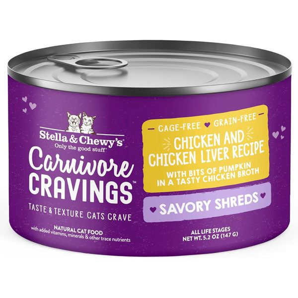 Stella & Chewy's Savory Shreds Chicken & Chicken Liver Flavored Shredded Wet Cat Food (24 Pack) 5.2OZ Each