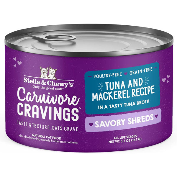Stella & Chewy's Savory Shreds Tuna & Mackerel Flavored Shredded Wet Cat Food (24 Pack) 5.2OZ Each
