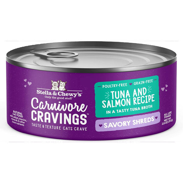 Stella & Chewy's Savory Shreds Tuna & Salmon Flavored Shredded Wet Cat Food (24 Pack) 2.8OZ