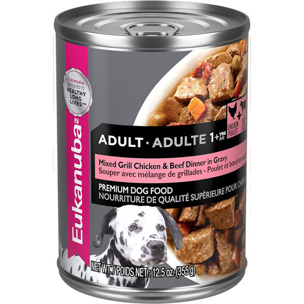 EUKANUBA Adult Mixed Grill Chicken & Beef Dinner in Gravy Canned Dog Food, 12.5 Ounce Cans (Pack of 12)