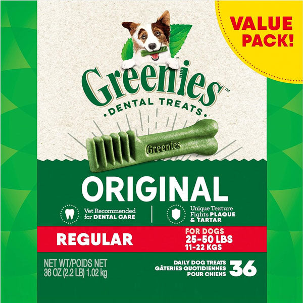 Greenies Original Regular Natural Dog Dental Care Chews Oral Health Dog Treats, 36 count (Pack of 1)