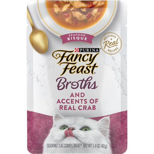 Purina Fancy Feast Lickable Wet Cat Food Broth Topper Seafood Bisque and Accents of Real Crab - (Pack of 16) 1.4 oz. Pouches