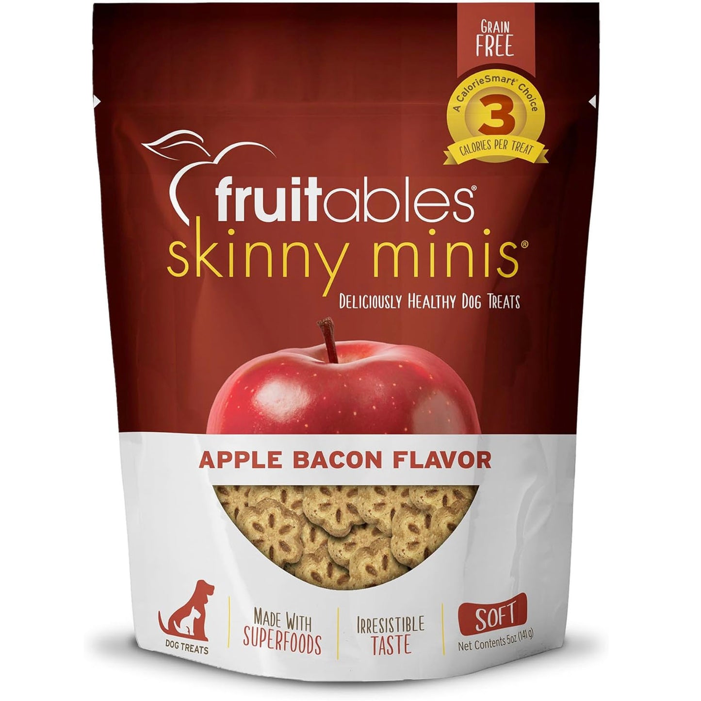 Fruitables Skinny Mini Dog Treats – Healthy Treats for Dogs – Low Calorie Training Treats – Free of Wheat, Corn and Soy – Apple Bacon – 5 Ounces