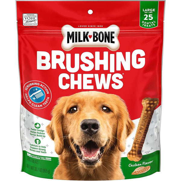 Milk-Bone Original Brushing Chews 25 Large Daily Dental Dog Treats Scrubbing Action Helps Clean Teeth