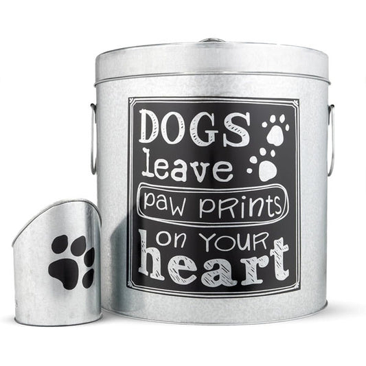 The PetSteel Silver Large Rustic Canister Up to 50lb Pet Food Storage Container with Scoop