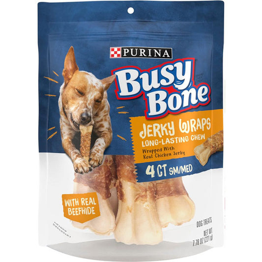 Purina Busy Bone Jerky Wraps Grain Free Small/Medium Breed Beefhide and Chicken Jerky Dog Treats - (Pack of 5) 4 ct. Pouches