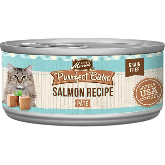 Merrick Purrfect Bistro Grain Free Premium Soft Canned Pate Adult Wet Cat Food, High Protein Salmon Recipe - (Pack of 24) 5.5 oz. Cans