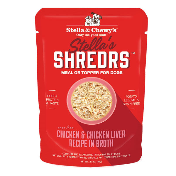 Stella & Chewy's Stella’s Shredrs Cage Free Chicken & Chicken Liver Recipe in Broth Adult Wet Dog Food, 2.8-oz pouch, case of 24