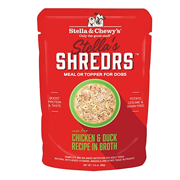 Stella & Chewy's Stella’s Shredrs Cage Free Chicken & Duck Recipe in Broth Adult Wet Dog Food, 2.8-oz pouch, case of 24