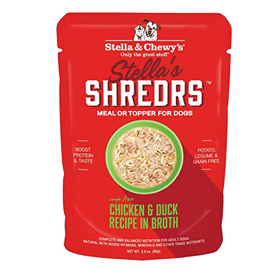 Stella & Chewy's Stella’s Shredrs Cage Free Chicken & Duck Recipe in Broth Adult Wet Dog Food, 2.8-oz pouch, case of 24